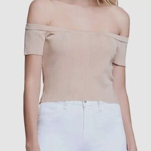 NWT L'AGENCE Ginger Fitted Ribbed Off-Shoulder Cap Sleeve Top - Medium